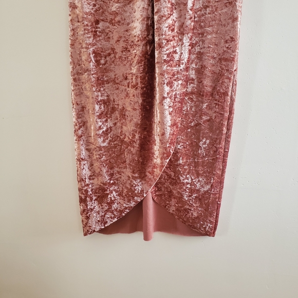 Womens Pink Velvet Hi-Lo Quarter Sleeve Dress, Large - Picture 4 of 6